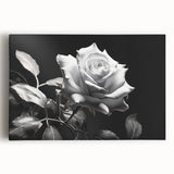 Stretched canvas wall art showcasing a vibrant botanical rose design with intricate details, perfect for home decor in a modern living space.