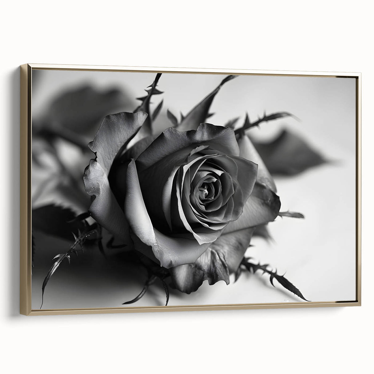 Framed canvas wall art featuring a botanical rose design with intricate details in soft pink and gold accents, ideal for adding elegance to home decor.