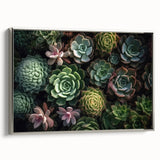 Framed wall art showcasing a botanical design of colorful succulents on a silver background, perfect for enhancing modern home decor with a touch of nature.