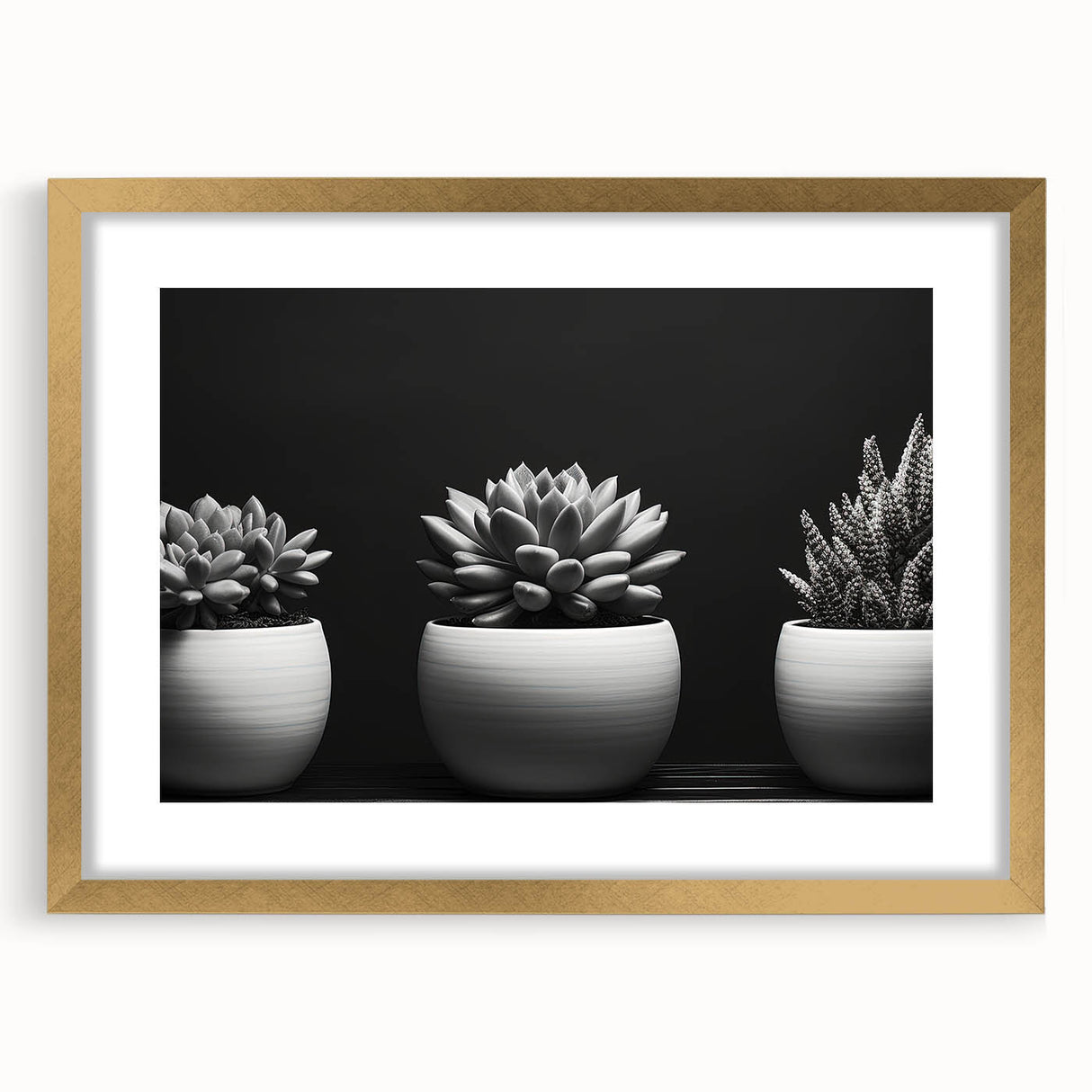 Beautiful botanical wall art featuring a collection of colorful succulents in a gold-framed design with a mat, perfect for enhancing home decor and adding a touch of nature.