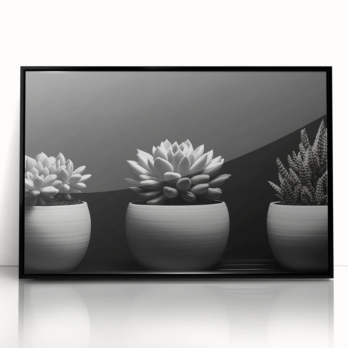Framed wall art featuring a botanical design of colorful succulents in a sleek black frame, perfect for modern home decor. Ideal for plant lovers and aesthetic interiors.