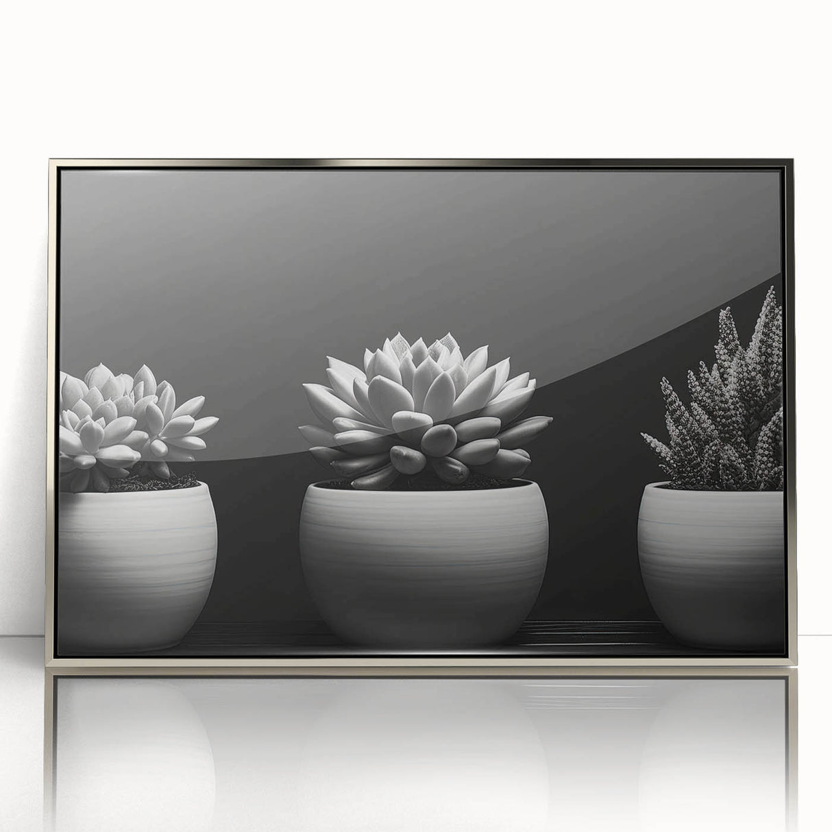 Framed wall art featuring a botanical design of vibrant succulents in various colors, set in a sleek silver frame, perfect for home decor enhancement.