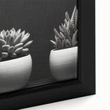 Close-up of a beautifully framed botanical wall art canvas featuring an array of vibrant succulents in shades of green and pink, perfect for home decor.