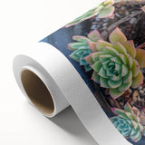 Rolled canvas print showcasing a vibrant botanical design with various colorful succulents, perfect for home decor. Ideal for nature lovers and art enthusiasts.