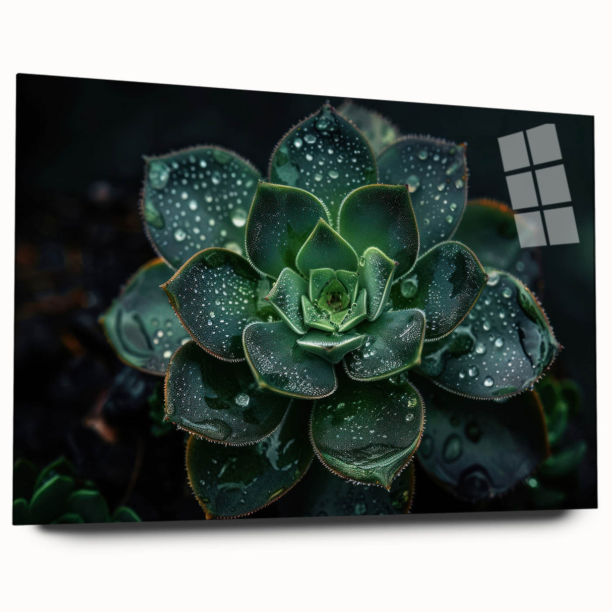 Acrylic wall art design showcasing a vibrant collection of botanical succulents in a side view display, emphasizing intricate details and colors. Perfect for home decor.
