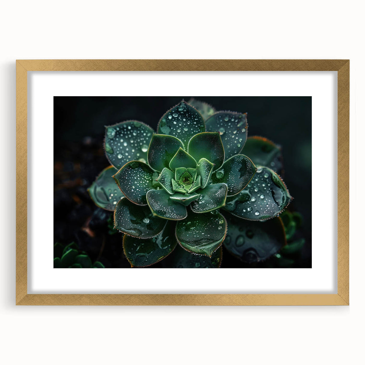 Succulent-themed botanical wall art collection featuring gold-framed designs with a mat, ideal for enhancing home decor with a touch of nature and elegance.