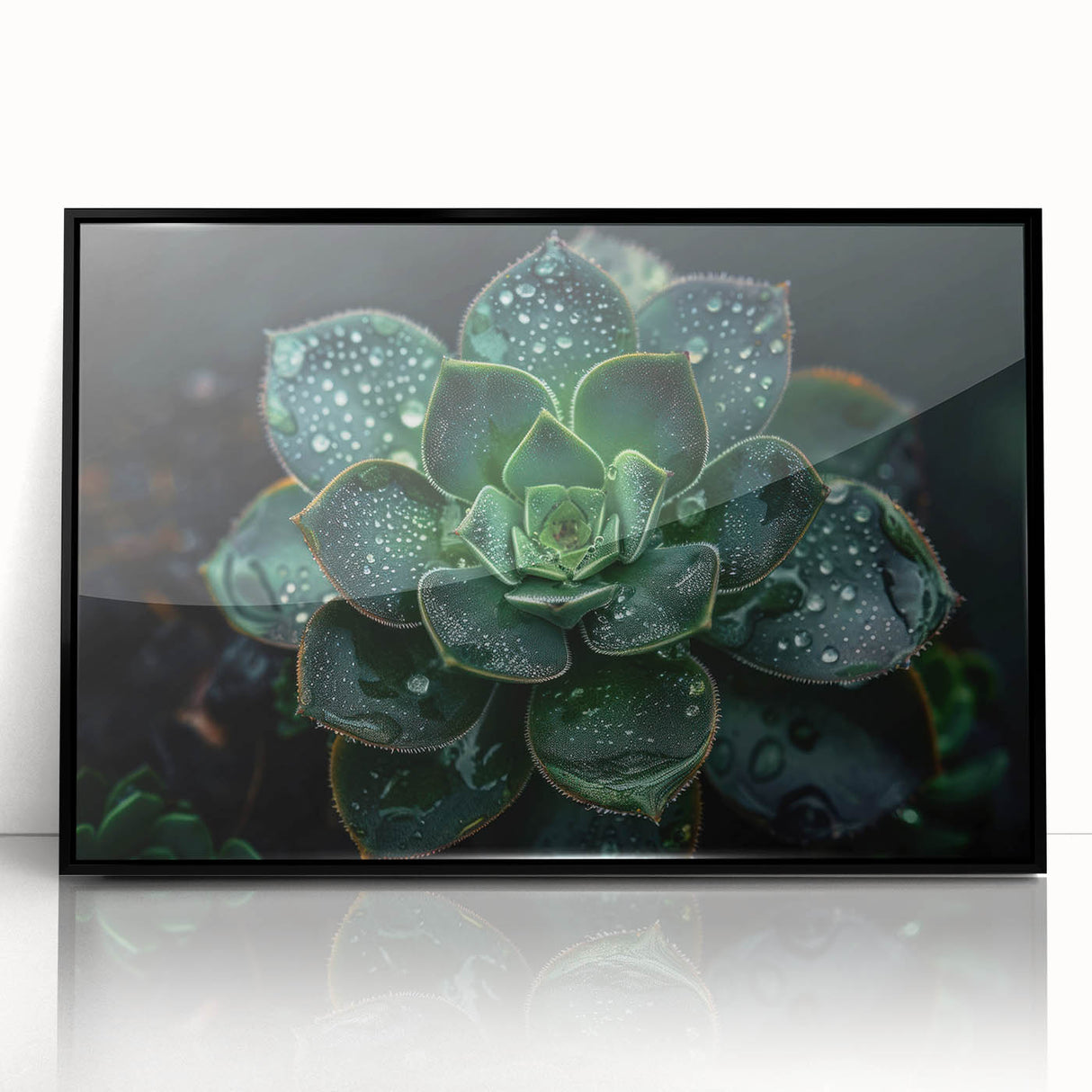 Framed botanical wall art featuring a vibrant succulent design in black acrylic. Perfect for modern home decor, adding a touch of nature to any room.