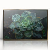 Framed wall art showcasing a vibrant botanical design of succulents in shades of green and gold, perfect for modern home decor. Ideal for nature lovers.