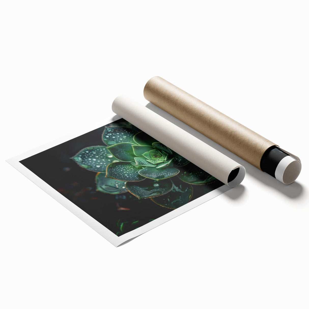 Botanical wall art print showcasing vibrant succulent illustrations in a rolled format, elegantly designed to enhance interior decor, perfect for nature enthusiasts.