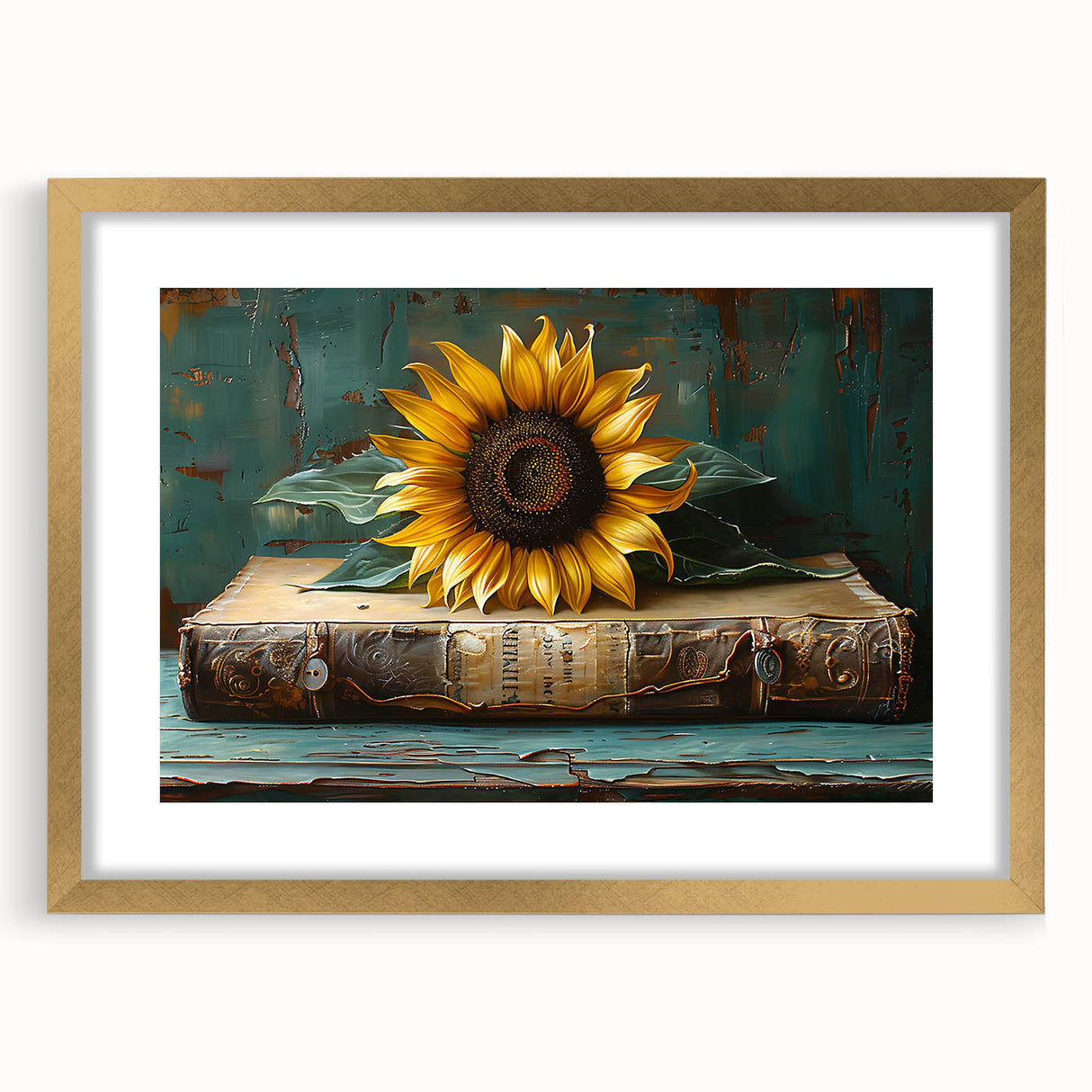 Botanical wall art featuring a vibrant sunflower design in a gold frame with a white mat, perfect for enhancing home decor and adding a floral touch to any room.