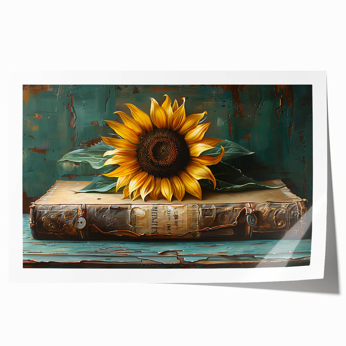 Vibrant botanical wall art featuring a detailed sunflower design, printed on high-quality rolled canvas, ideal for home décor and nature-inspired settings.