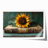 Vibrant botanical wall art featuring a detailed sunflower design, printed on high-quality rolled canvas, ideal for home décor and nature-inspired settings.