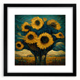 Botanical wall art featuring a vibrant sunflower design, framed with a matte black finish, showcasing intricate details and colors, perfect for home decor.