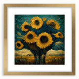 Framed botanical wall art featuring a vibrant sunflower design with a gold mat, showcasing intricate details and bright colors, ideal for home decor.