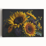 Stretched canvas wall art featuring a vibrant sunflower botanical design, showcasing rich yellow petals and intricate details, perfect for brightening home decor.