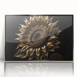 Framed botanical wall art showcasing a vibrant sunflower design in sleek silver acrylic, adding a touch of nature to home decor with a modern aesthetic.