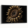 Framed canvas wall art showcasing a vibrant botanical sunflower design with a sleek black frame, perfect for adding a touch of nature to home decor.