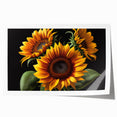 Vibrant botanical sunflower wall art print featuring detailed yellow and green floral designs, perfect for home decor or art enthusiasts, rolled for easy display.
