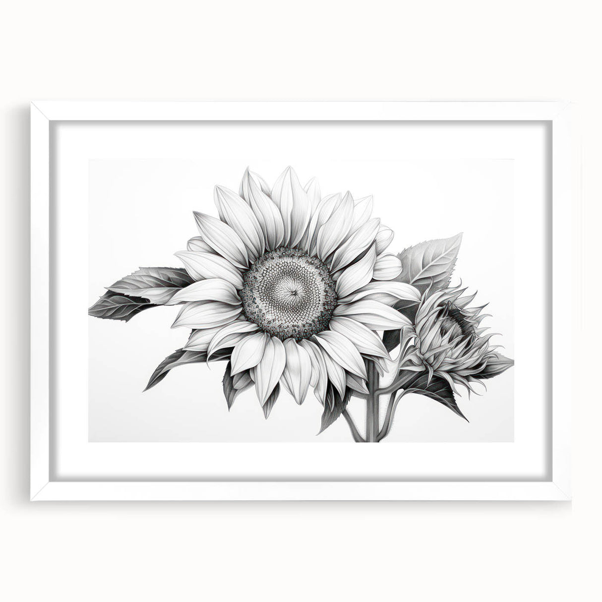 Botanical wall art collection featuring a vibrant sunflower design in a white frame with a mat, perfect for adding a cheerful touch to home decor.