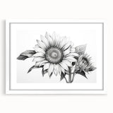 Botanical wall art collection featuring a vibrant sunflower design in a white frame with a mat, perfect for adding a cheerful touch to home decor.