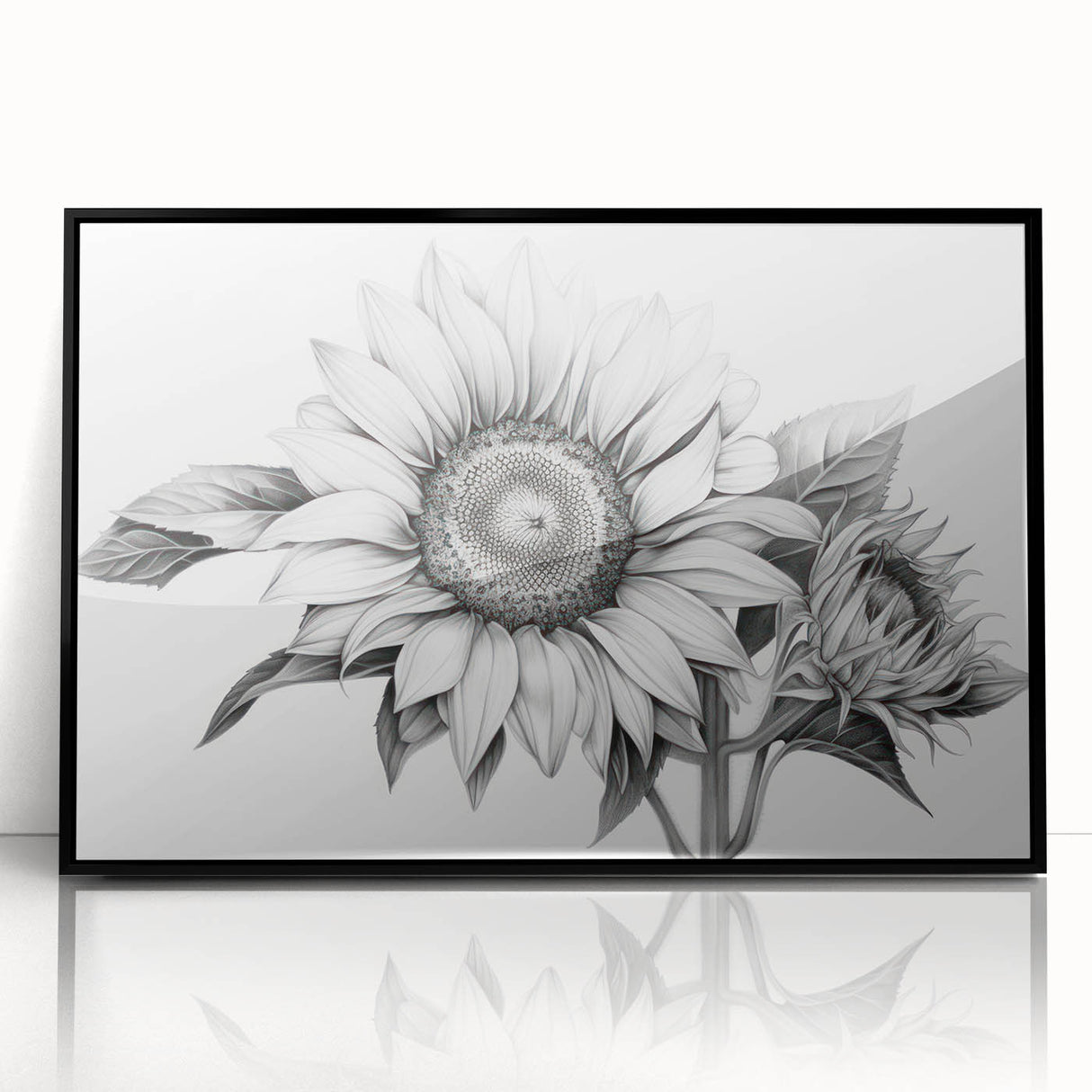 Framed wall art collection showcasing a vibrant botanical sunflower design with a black frame, perfect for brightening home decor and enhancing living spaces.