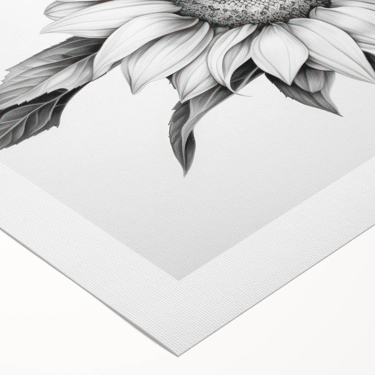 Bright and vibrant sunflower wall art design on rolled canvas, showcasing intricate botanical details and rich yellow hues, perfect for home decor.