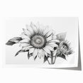 Vibrant botanical wall art print featuring a detailed sunflower design, showcasing rich yellows and greens, perfect for brightening any living space or office.