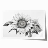 Vibrant botanical wall art print featuring a detailed sunflower design, showcasing rich yellows and greens, perfect for brightening any living space or office.