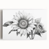 Vibrant botanical wall art featuring a detailed sunflower design on stretched canvas, showcasing warm yellow petals against a textured background, perfect for home decor.