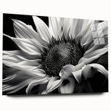 Acrylic glass wall art showcasing a vibrant botanical sunflower design, elegantly displayed from a side view, perfect for brightening home decor with nature-inspired aesthetics.