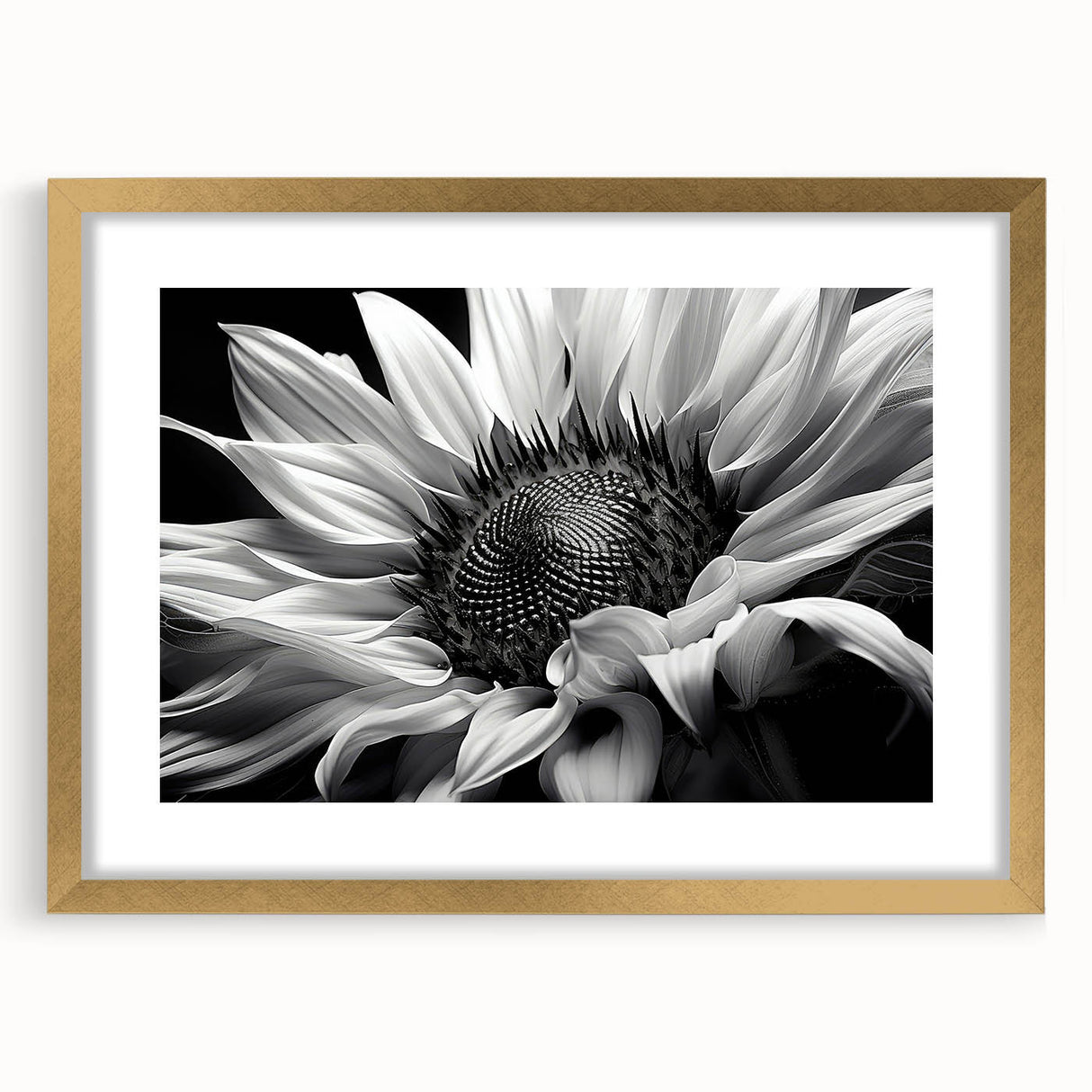 Botanical wall art featuring a vibrant sunflower design in a gold-framed mat, perfect for enhancing home decor with a touch of nature's beauty.