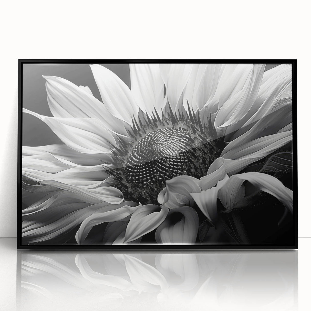 Framed botanical wall art featuring vibrant sunflowers in a stylish black frame, showcasing a contemporary design perfect for home decor. Ideal for nature enthusiasts.