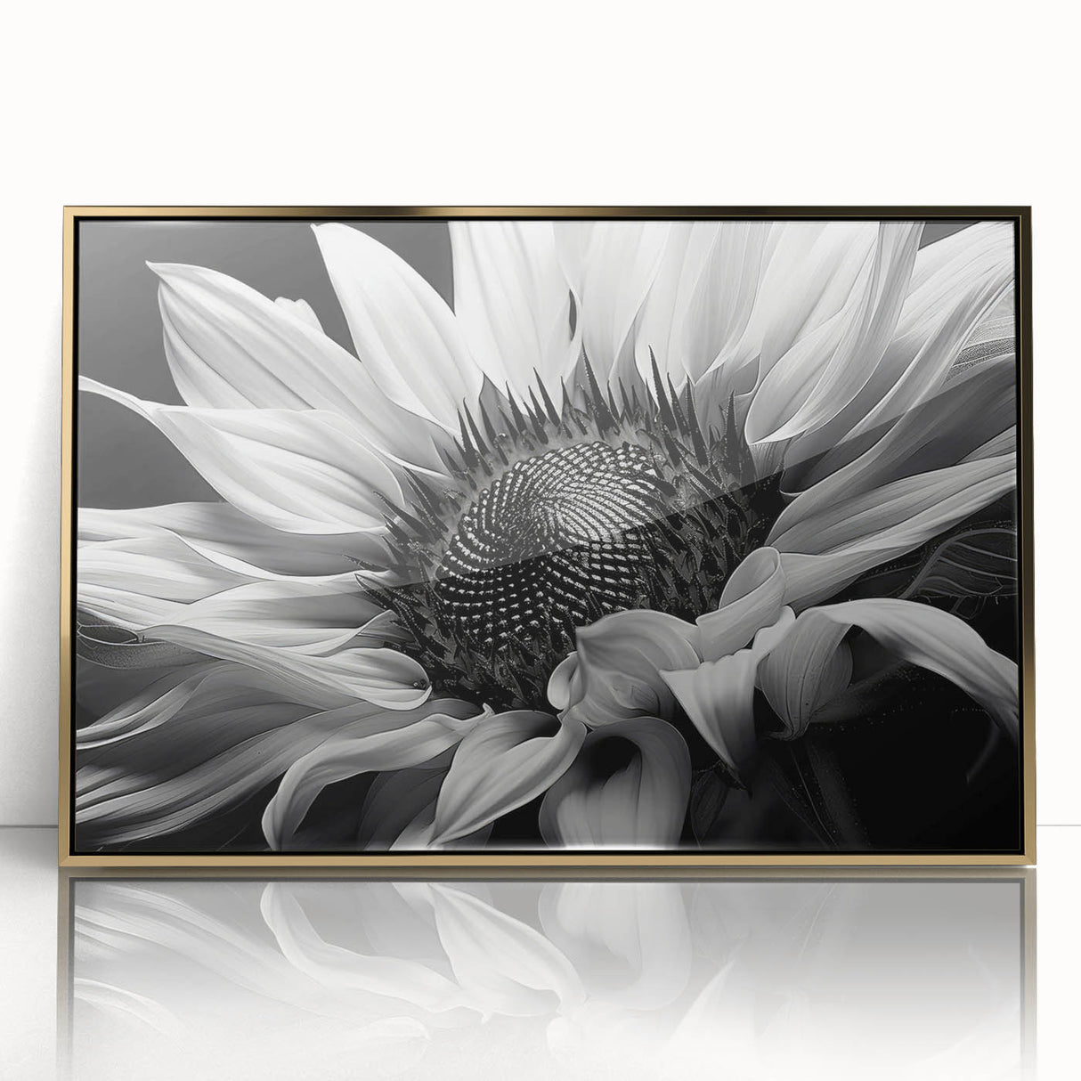 Framed botanical wall art displaying a vibrant sunflower design with a gold acrylic frame, perfect for brightening home decor and adding natural beauty.