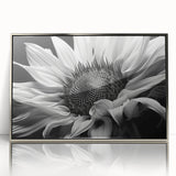 Framed acrylic wall art featuring a vibrant sunflower botanical design with silver accents, perfect for adding a touch of nature-inspired decor to any room.