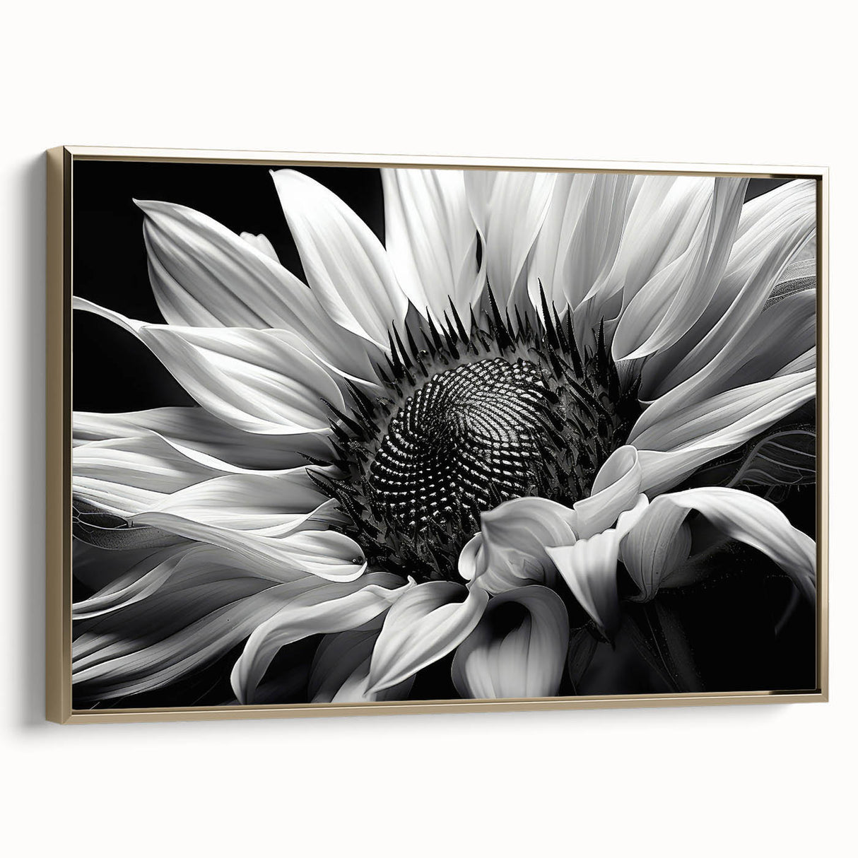 Framed botanical wall art featuring a vibrant sunflower design, elegantly set against a gold frame, showcasing intricate details and rich colors, ideal for home decor.