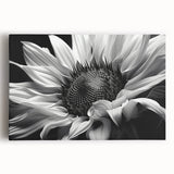 Stretched canvas wall art showcasing a vibrant botanical sunflower design, featuring vivid yellow petals and lush green leaves, perfect for brightening any space.