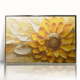 Framed wall art featuring a botanical sunflower design in vibrant yellow and green hues, with a sleek silver frame, perfect for home decor enhancement.