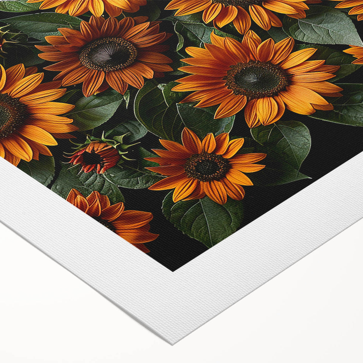 Bright yellow sunflower botanical wall art design on rolled canvas, showcasing intricate details and vibrant colors, ideal for home decor and nature enthusiasts.