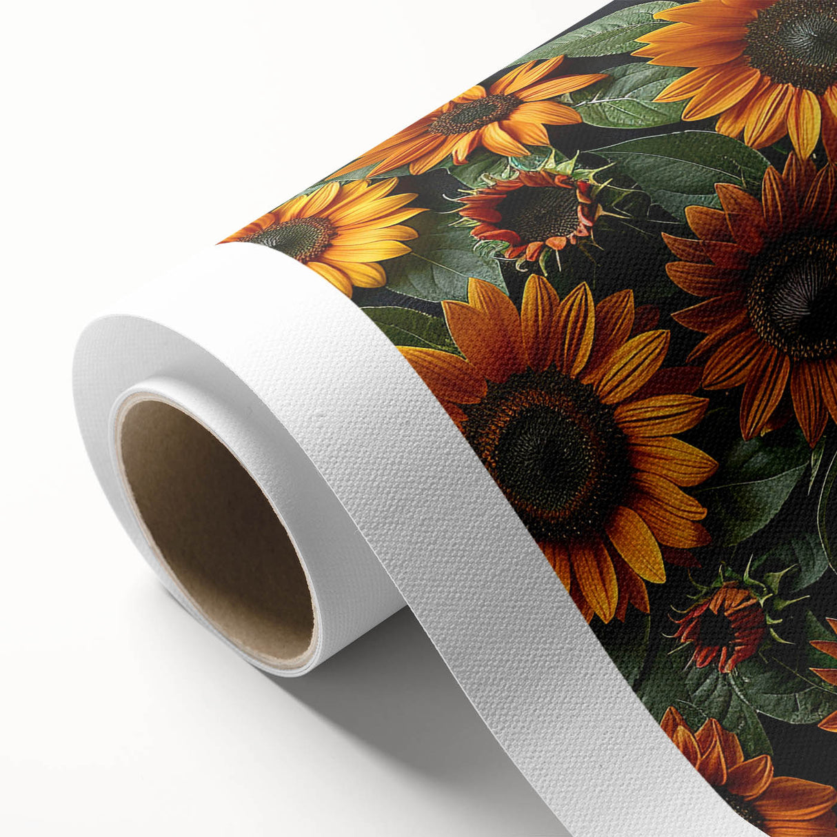 Vibrant rolled canvas showcasing a botanical sunflower design with intricate details, perfect for brightening any space, delivered in a protective cardboard tube.