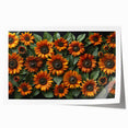 Botanical wall art print showcasing vibrant sunflowers against a soft beige background, rolled for easy shipping and ideal for home decor. Perfect for nature lovers.