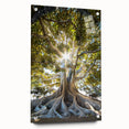 Botanical wall art collection featuring a side view of acrylic glass prints with vibrant floral designs and pins for hanging, enhancing home decor aesthetics.