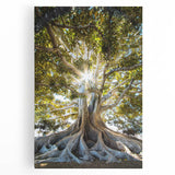 Vibrant stretched canvas wall art featuring a botanical design with colorful flowers and trees, perfect for enhancing home decor and adding a natural touch.