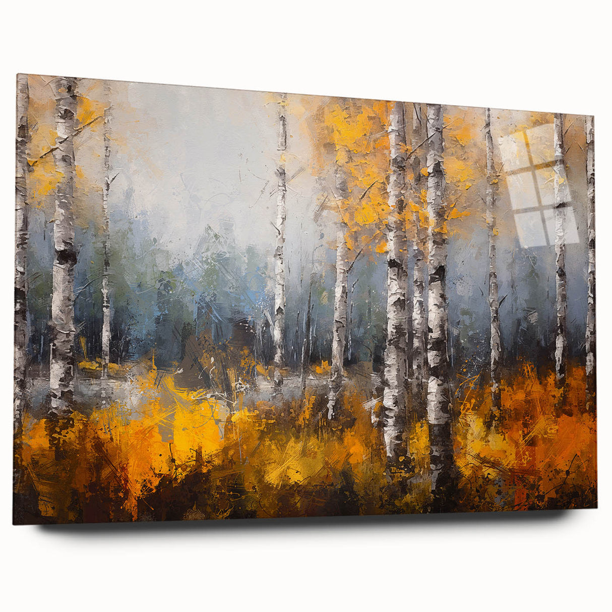 Acrylic glass wall art collection featuring a botanical design of vibrant flowers and trees, showcased from a side view, highlighting its modern aesthetic and intricate details. Ideal for enhancing contemporary home decor with nature-inspired elegance.