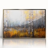 Framed wall art featuring a botanical design with a gold acrylic finish, showcasing vibrant flowers and intricate tree details, perfect for home decor.