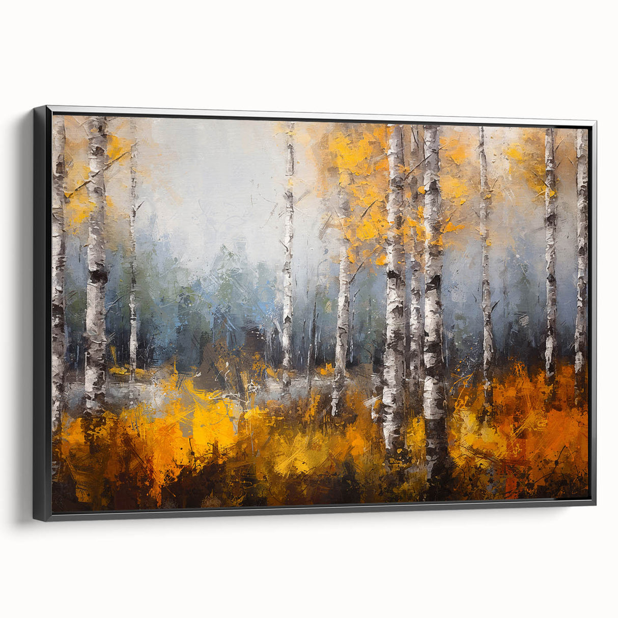 Framed canvas wall art showcasing a botanical tree design with vibrant flowers, featuring a sleek black frame and side view highlighting its elegant presentation. Perfect for enhancing home decor with a touch of nature-inspired artistry.
