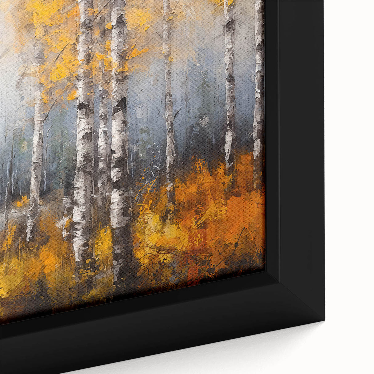 Close-up of a framed canvas wall art featuring a vibrant botanical design of colorful flowers and trees, ideal for home decor and nature lovers.