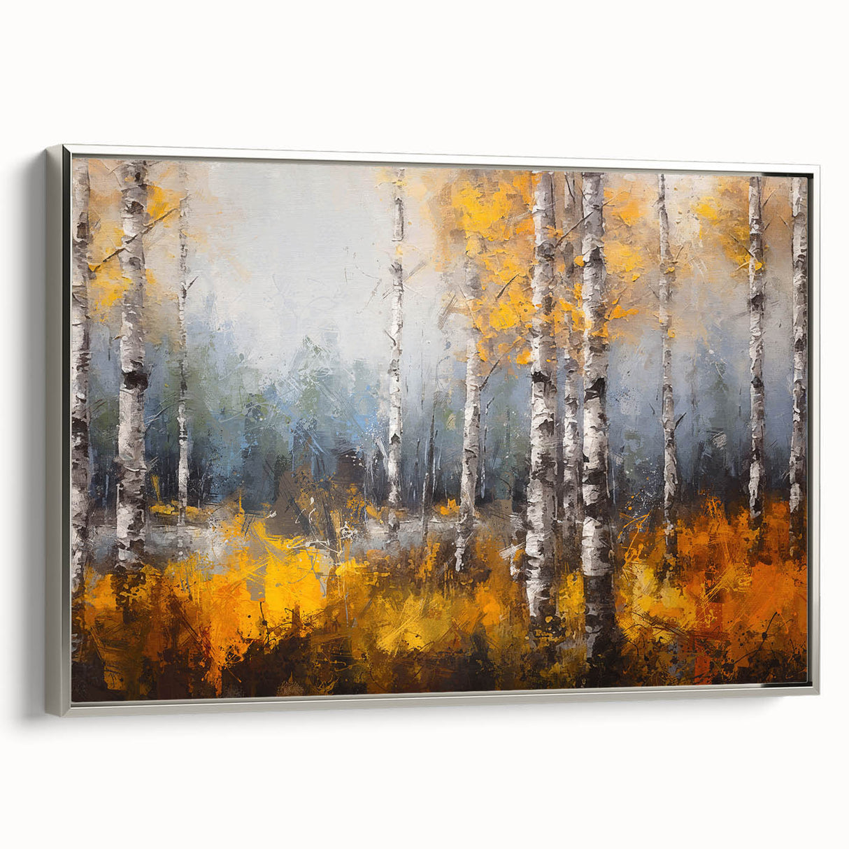 Framed wall art showcasing a botanical tree design with vibrant flowers, set against a silver frame, ideal for enhancing modern home decor.
