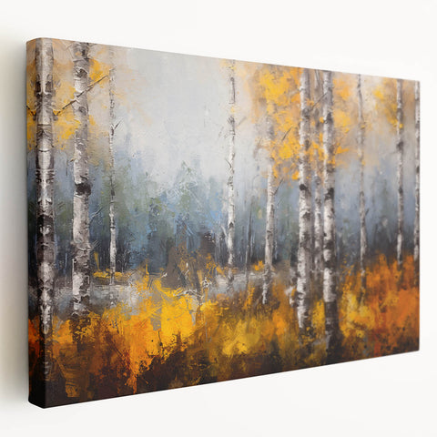 Stretched canvas wall art featuring a botanical design of vibrant flowers and trees, showcasing rich colors and intricate details, ideal for home decor.