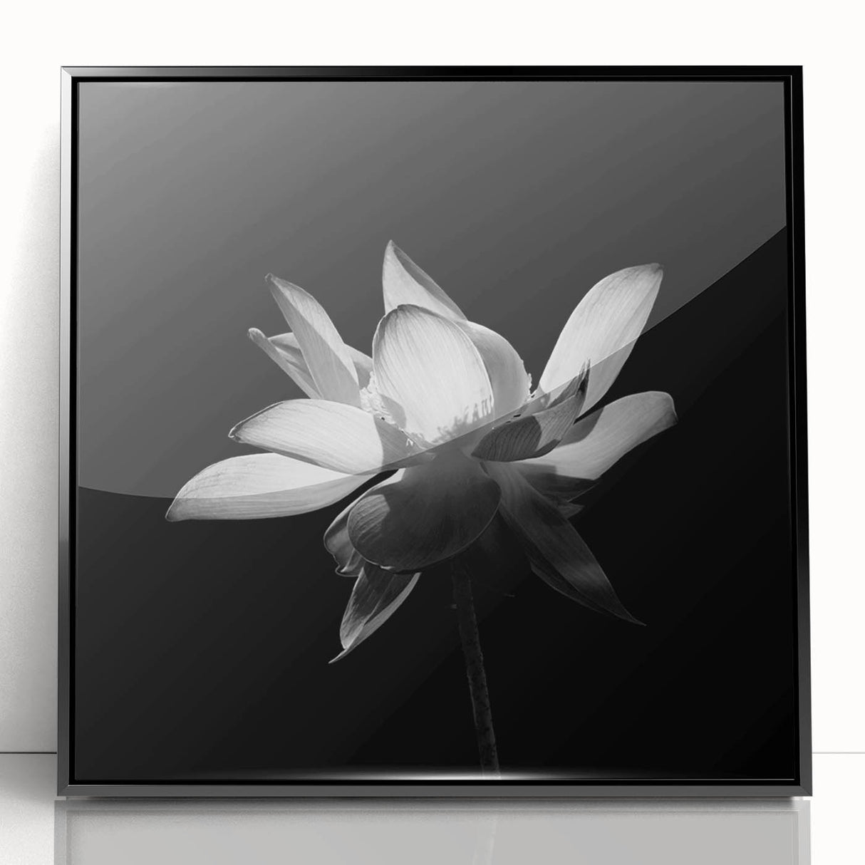 Framed wall art showcasing a vibrant tropical flower design with lush green leaves, featuring a sleek black frame, ideal for home decor in modern interiors.