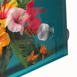 Vibrant close-up of a tropical botanical flower design, showcasing intricate details and vivid colors, ideal for wall art collection in modern decor.